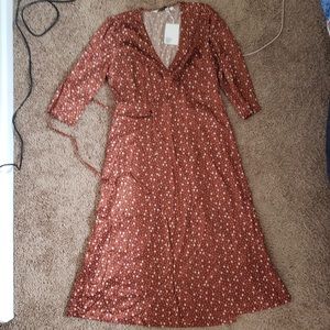 Brown silky midi wrap dress